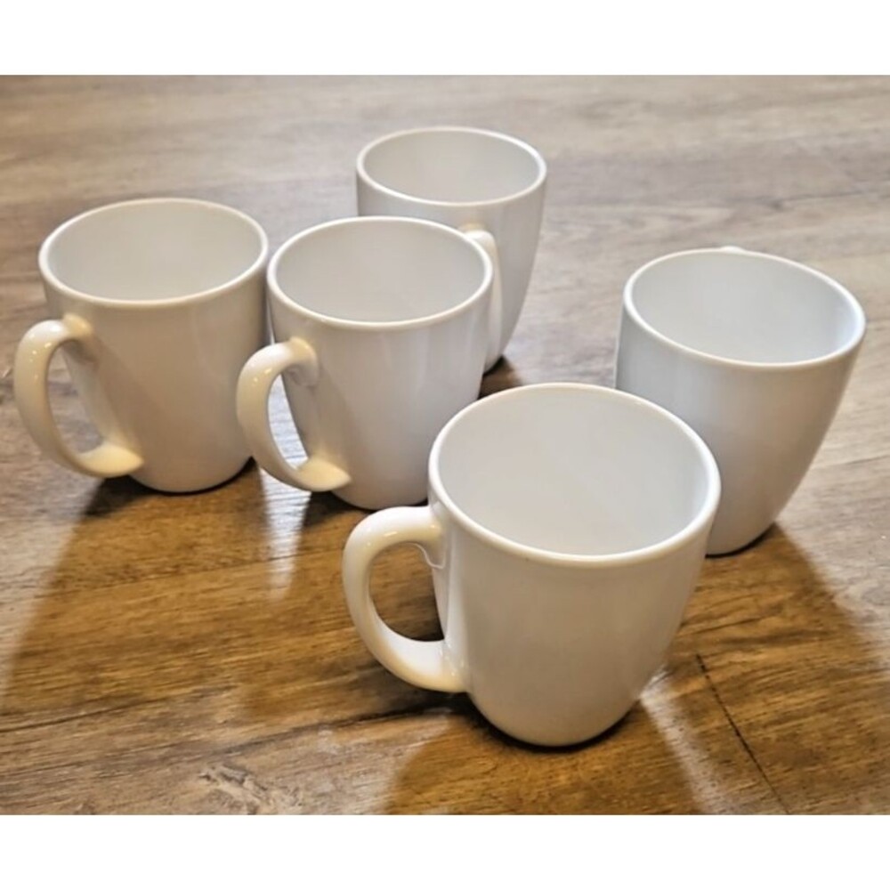 SET OF 5 CORELLE STONEWEAR WHITE MUGS, Restaurant ware